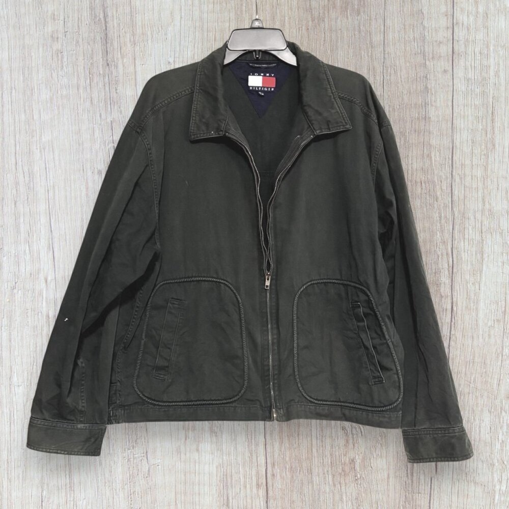 Tommy Hilfiger Vintage Green Zip Jacket Men’s M Y2K Streetwear Utility